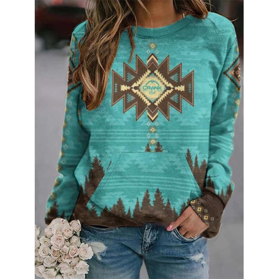 Women Retro Western Geometric Print Sweatshirt