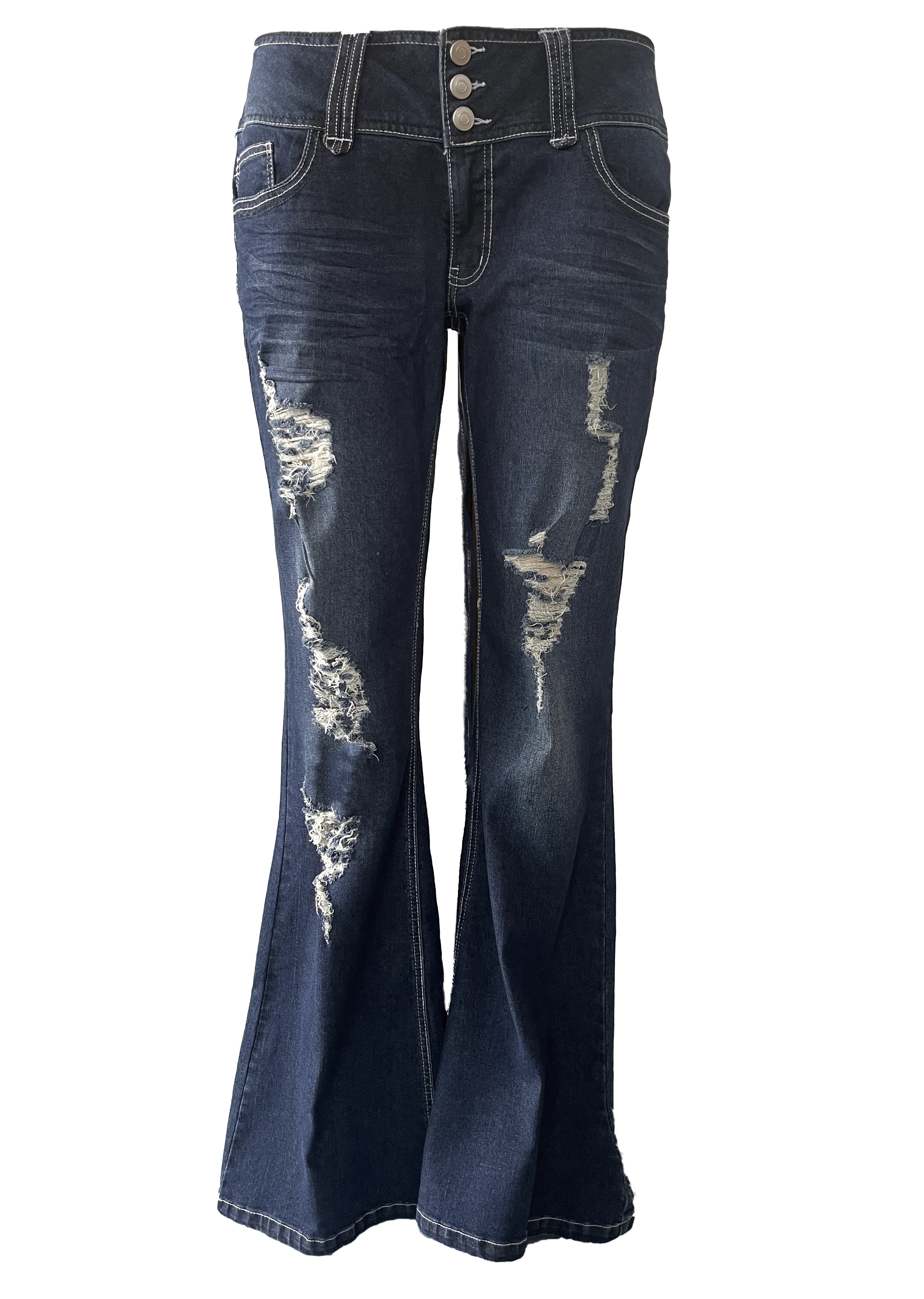 🔥🔥 🔥🔥MIDIROSS Vintage Low Waist Ripped Button Up Jeans