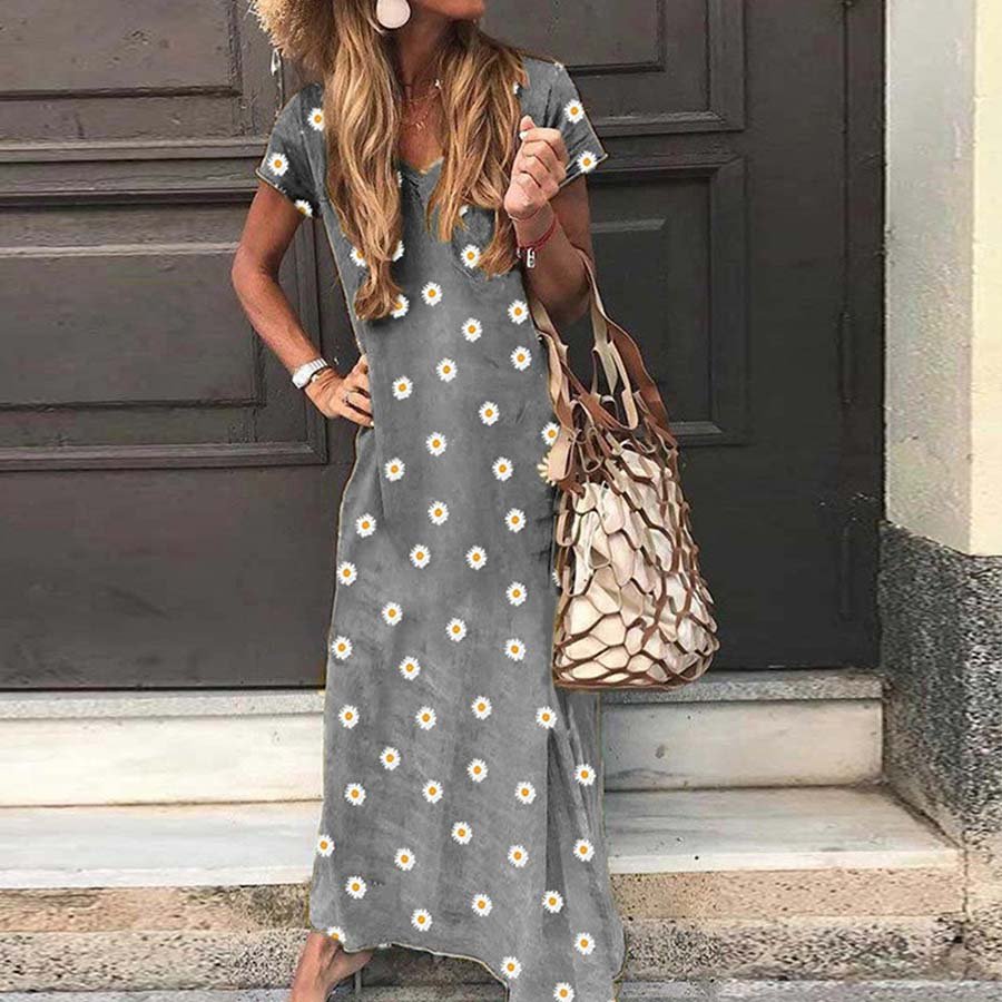 Women's Daisy Print Casual Short Sleeve Dress