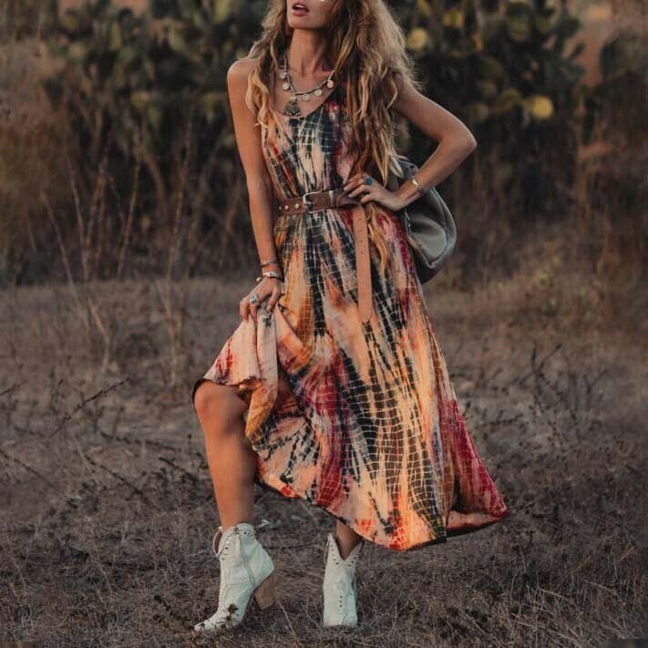 Tie-dye Print Suspender Dress