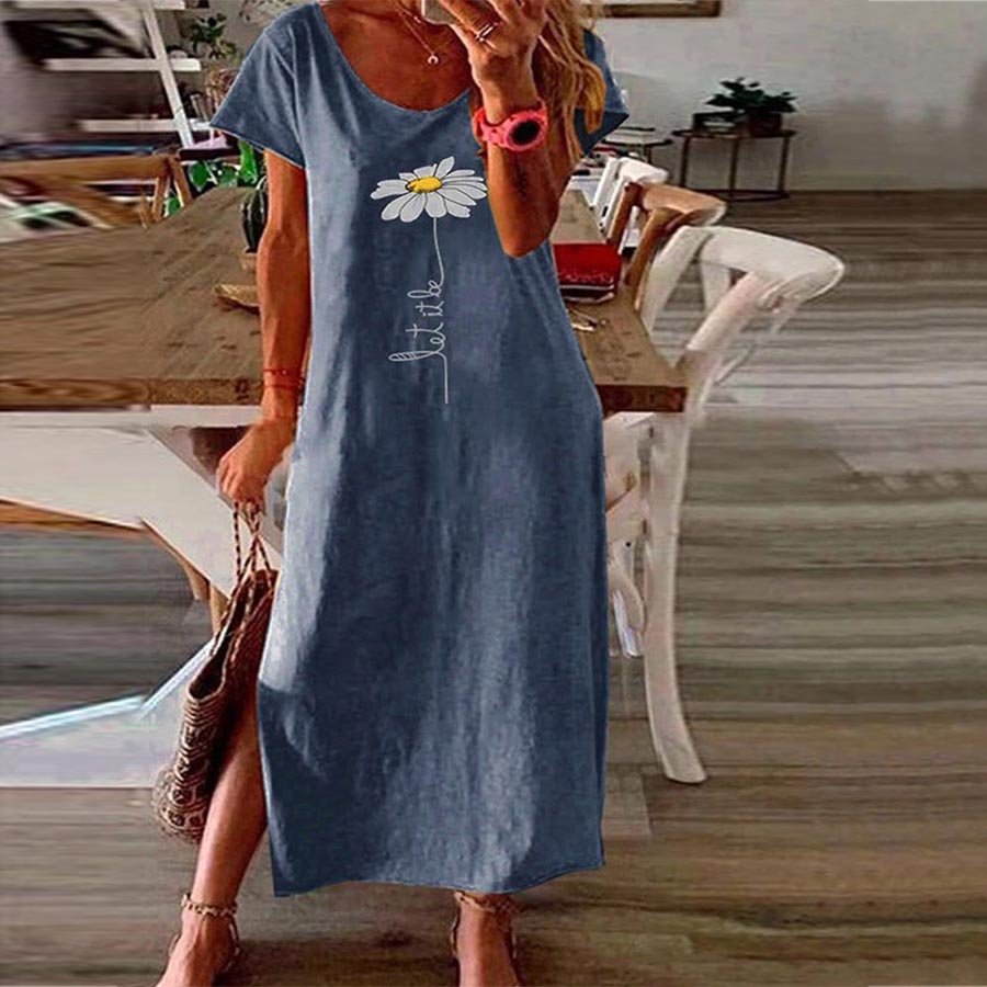 Daisy Print Women's Casual Short Sleeve Dress