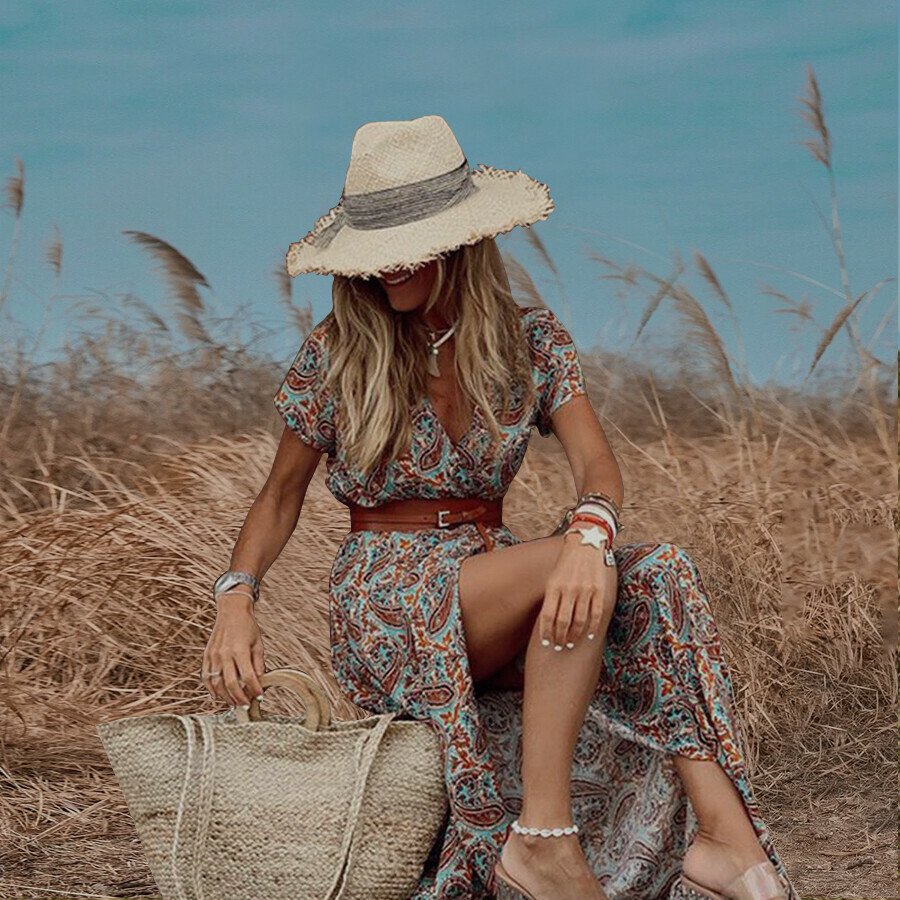 V-Neck Printed Loose Dress