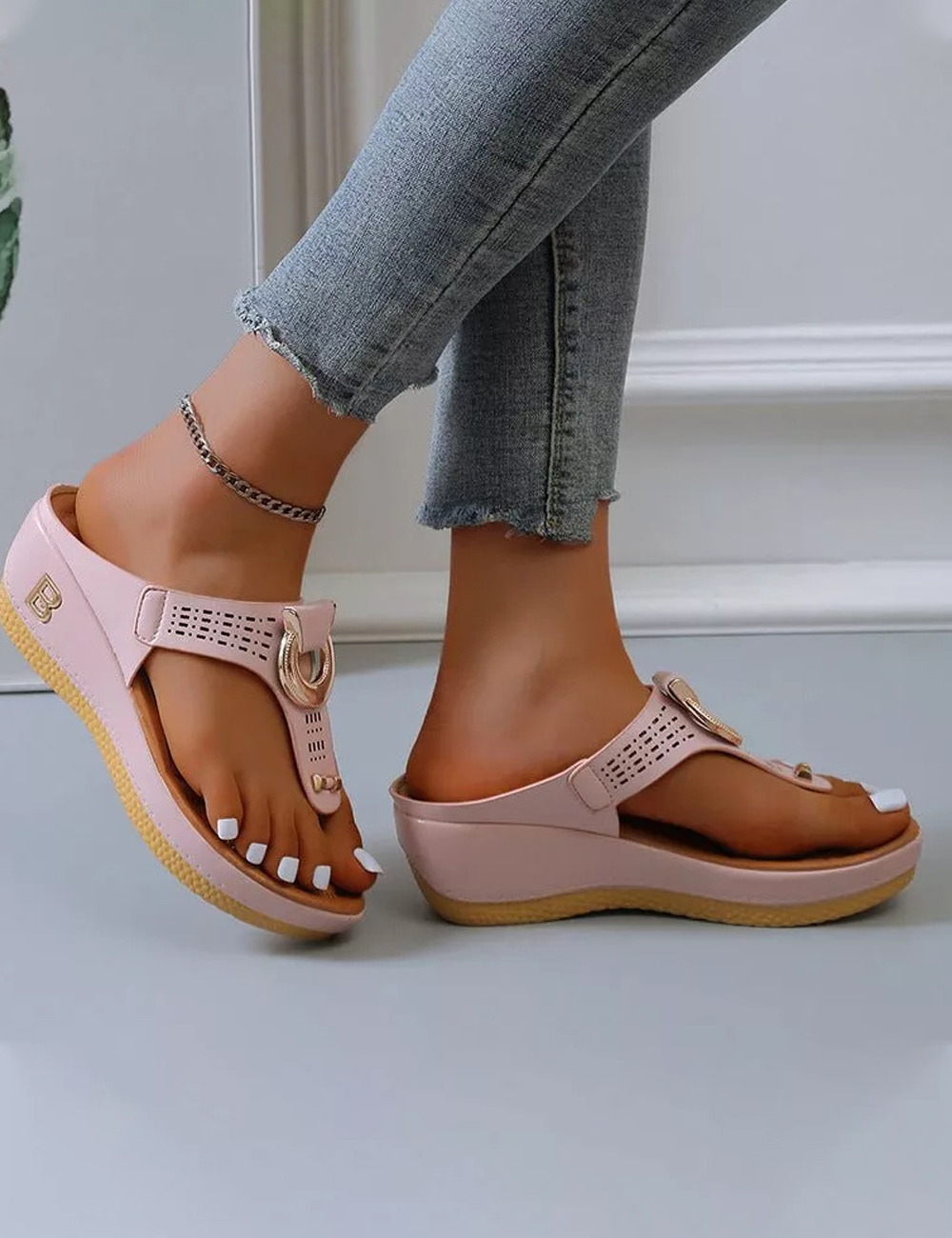 Rome Summer Women Flip Flops Wedges Thick Slippers 
