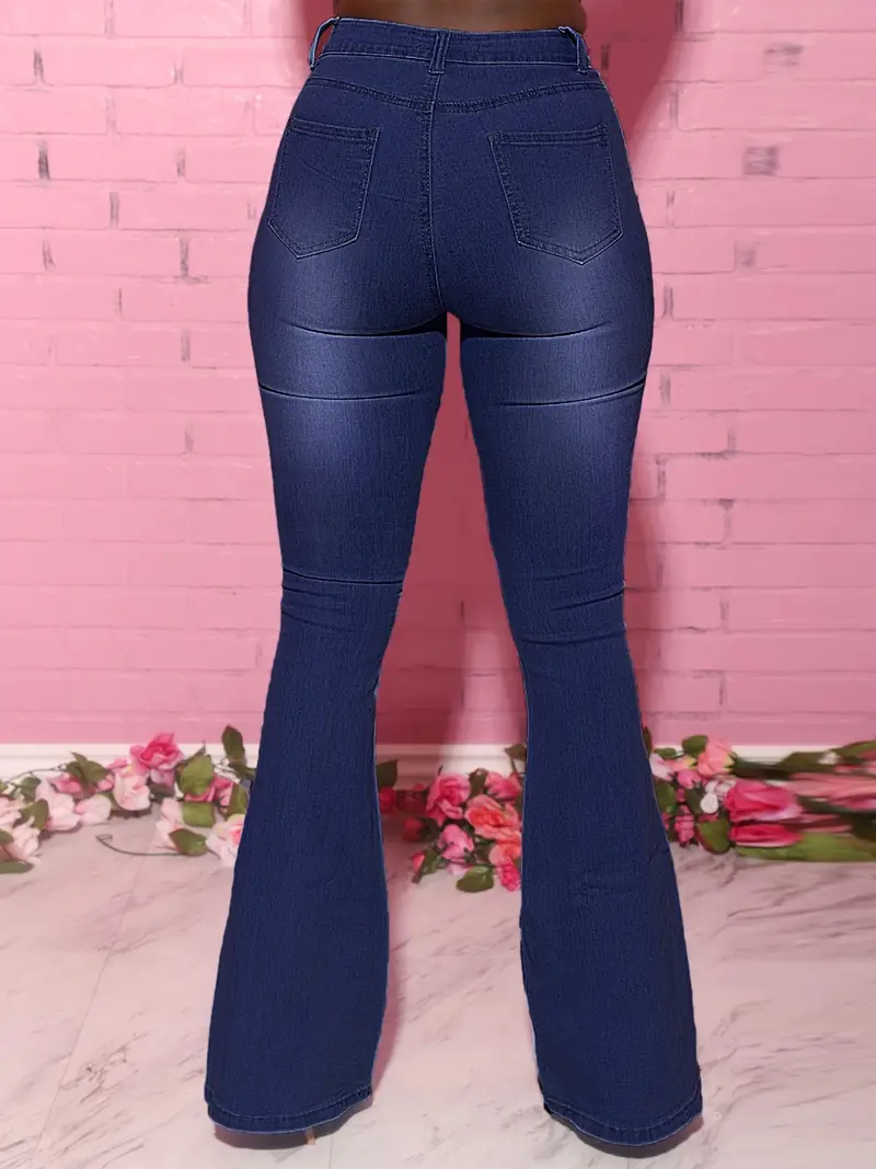Plus Size High Waist Button Fly Flared Leg Jeans, Women's Plus Casual 