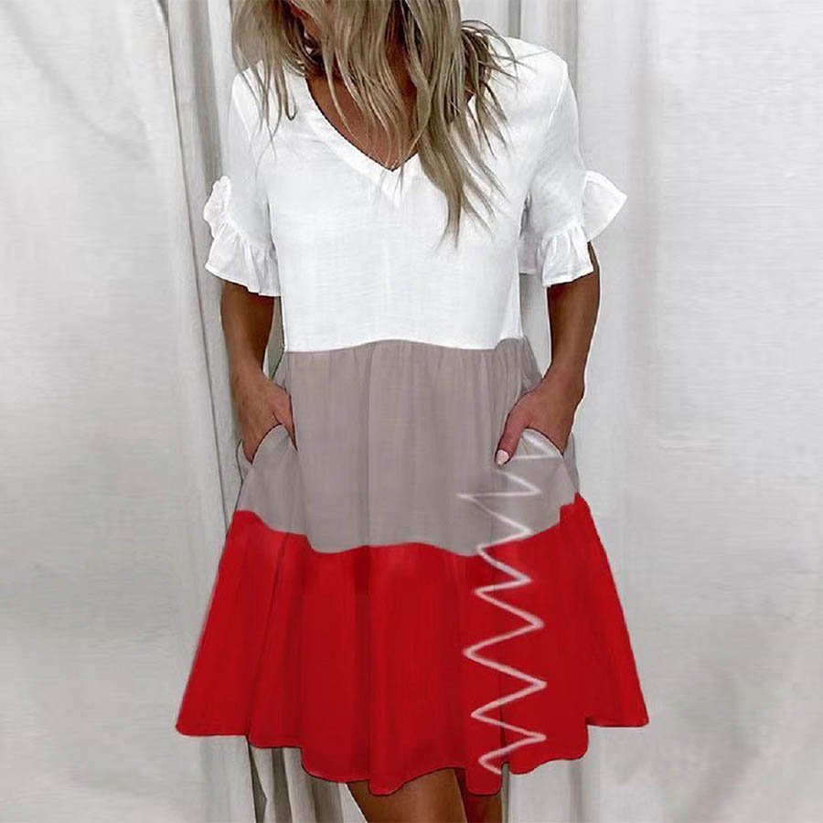 Print Women's Fashion Ruffle Short Sleeve Mini Dress