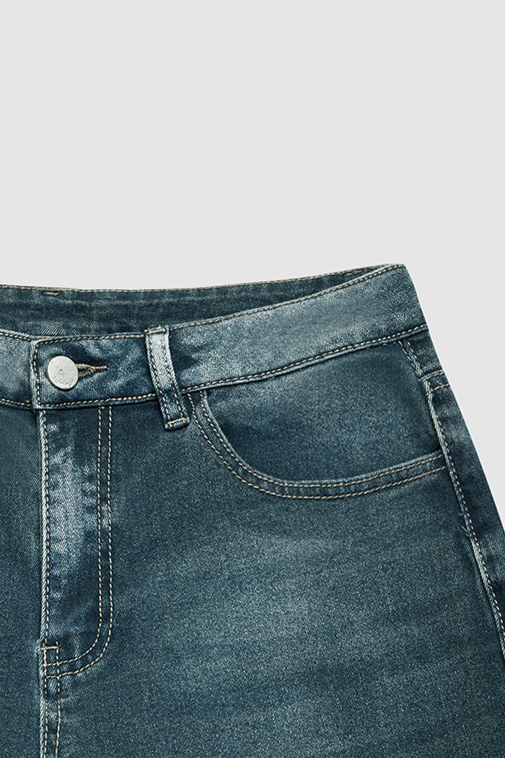 🔥🔥Midiross Washed Raw Hem Mid Waist Straight Leg Jeans