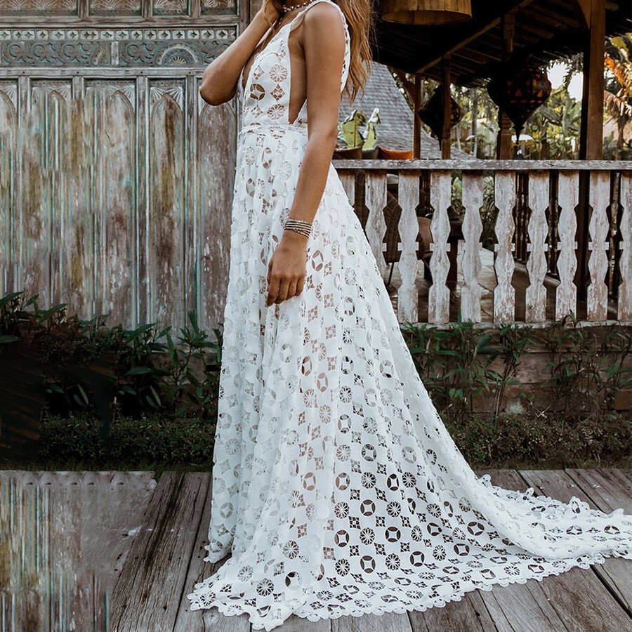 Sexy Sleeveless Deep V Vacation Bohemian Dress