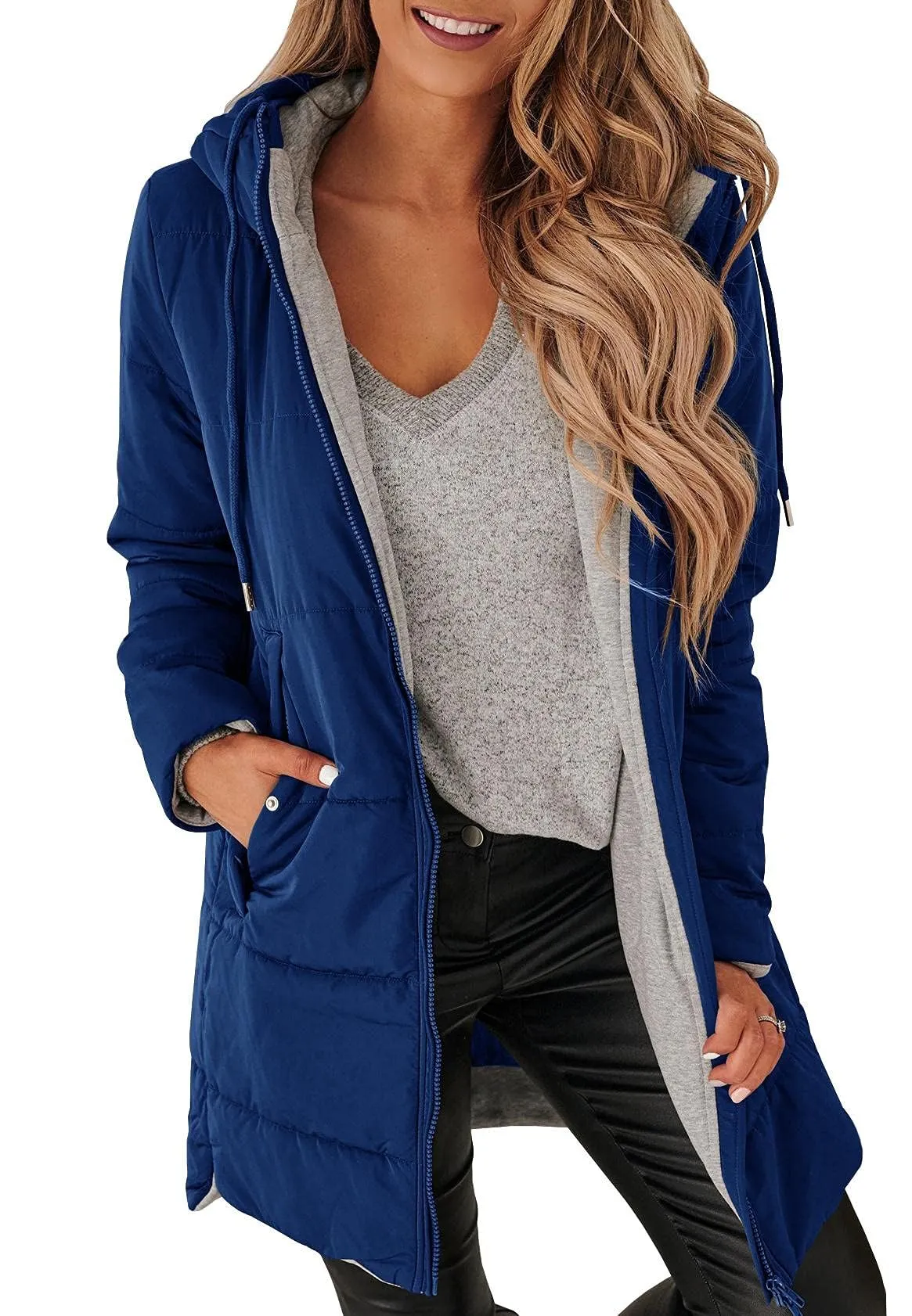 🔥🔥🔥🔥Women's Mid Quilted Jacket with Hood & Pockets