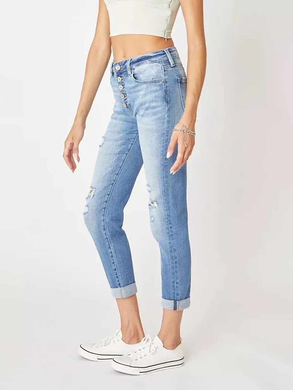 Don't Push My Buttons Girlfriend Denim- 2 Colors Option High waist Skinny Ankle free