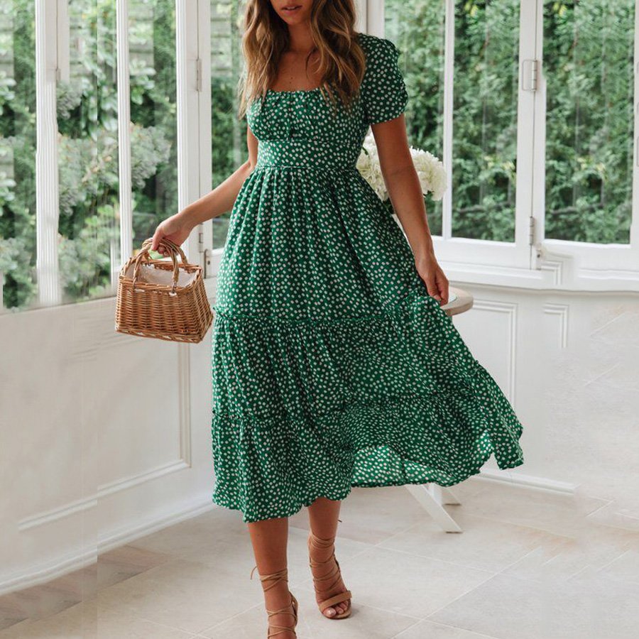 Cute Floral Print Midi Dress