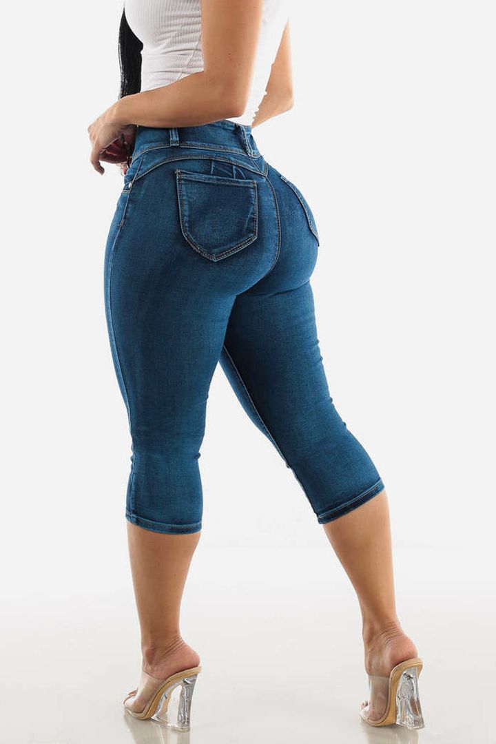 Midiross Button Fly High Waist Capris Jeans