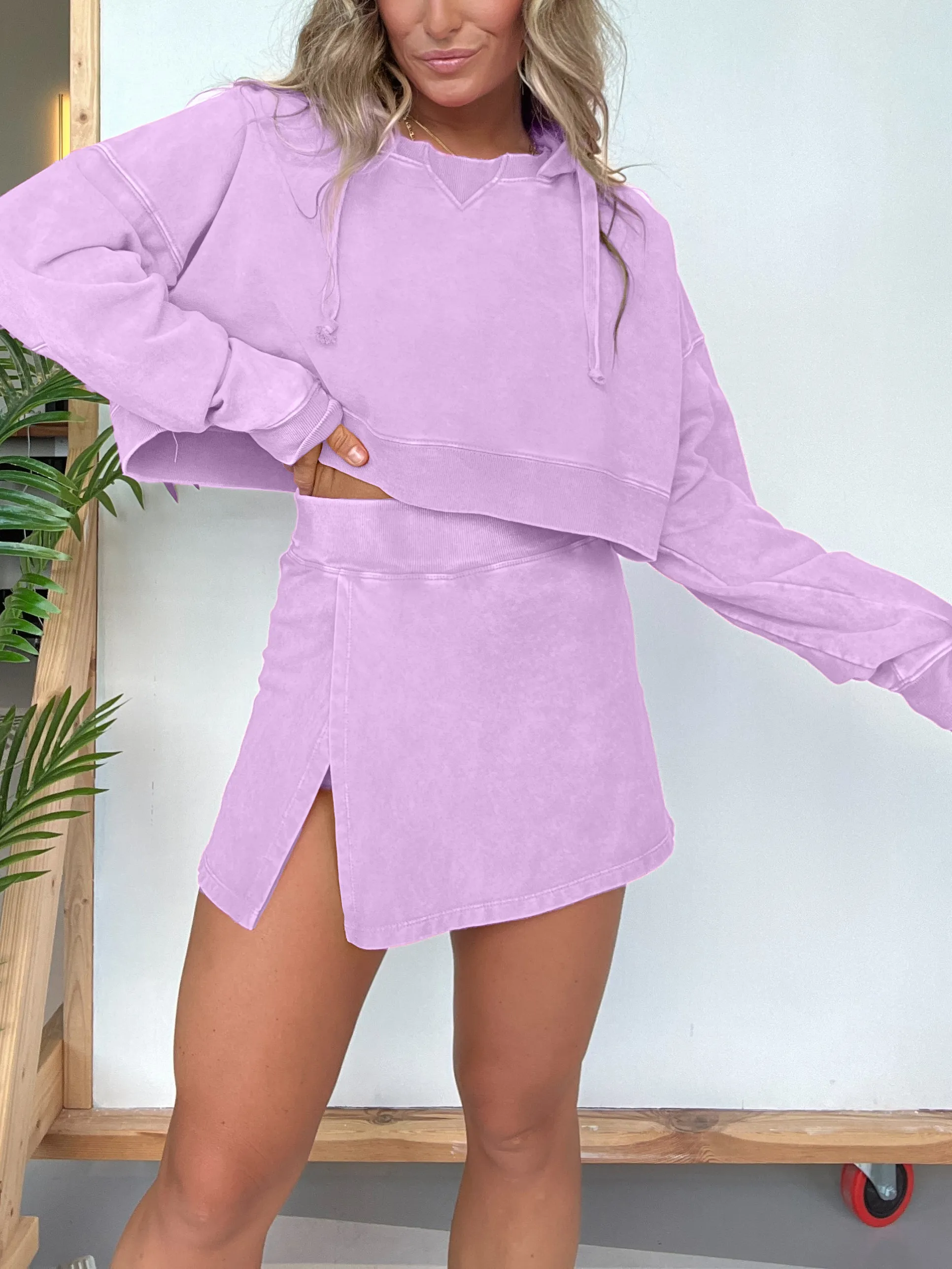🔥🔥🔥🔥2024 Women's Lounge Washed Hoodie Skort Set(Buy 2 Free Shipping)