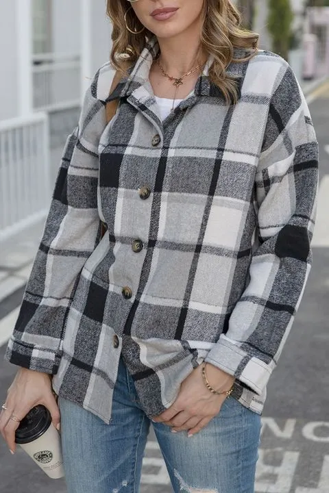 PLAID PRINT BUTTON THROUGH SHACKET