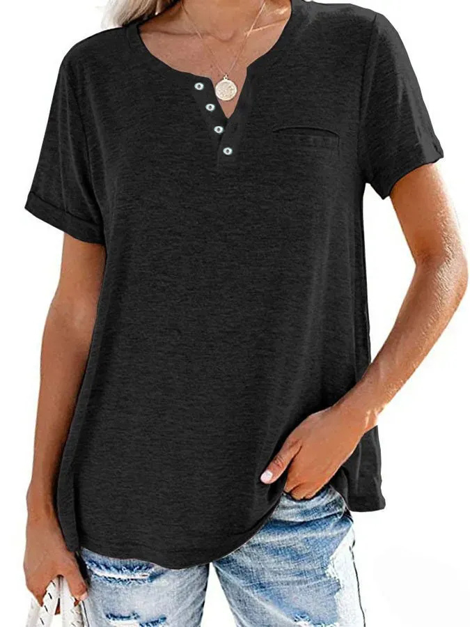 FASHION SOLID COLOR POCKET SHORT SLEEVE T-SHIRT