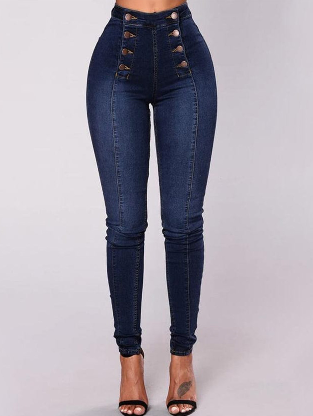 Double Buttoned With High Waist Skinny Jeans