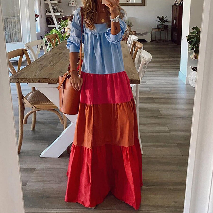 Women's Casual Color Block Long Dress