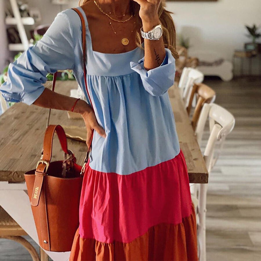 Women's Casual Color Block Long Dress