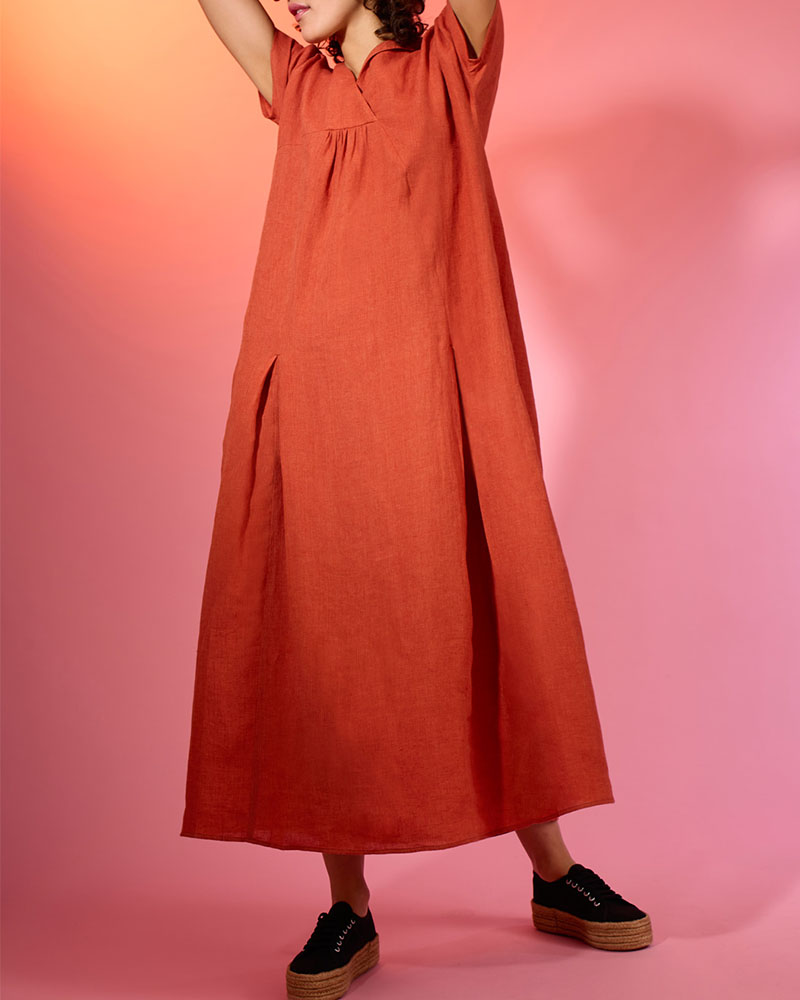 Chic V-Neck Loose Cotton Linen Dress