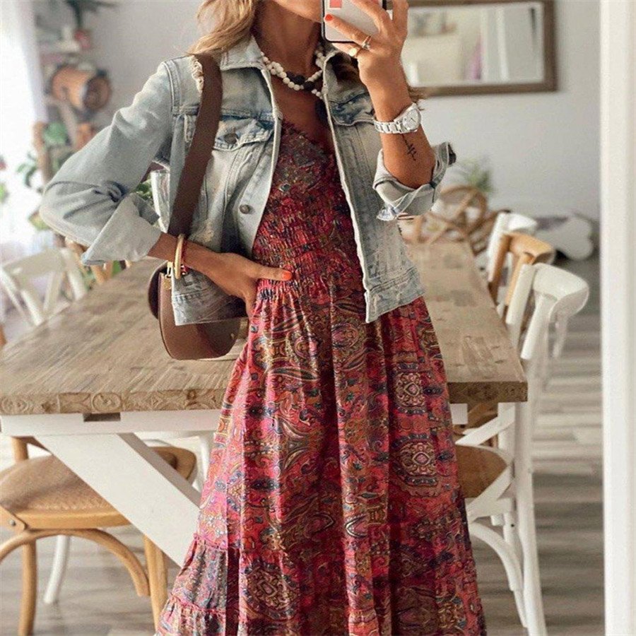 Women's V-neck Bohemian Long Dress