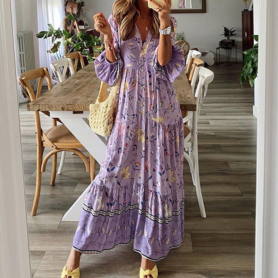 Women's Loose Casual Printed Flowers Vacation Dress