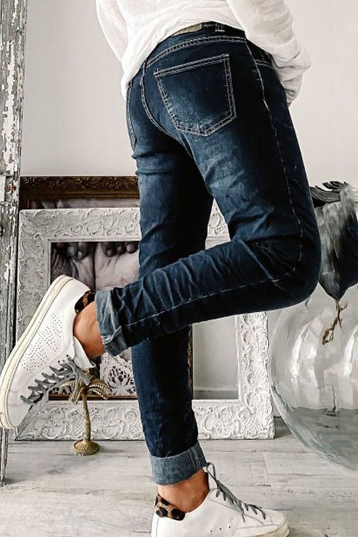 Midiross Button Up Roll Hem Straight Leg Jeans