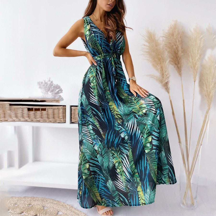 Women's Bohemian V-Neck Print Dress