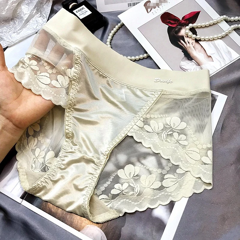 END SATIN LIGHT LUXURY LACE BREATHABLE MESH COTTON BRIEFS(PRIVATE DELIVERY)