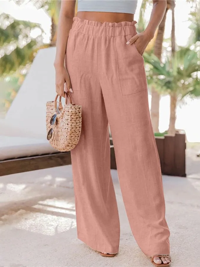 WOMEN'S CASUAL RUFFLED WIDE LEG PANTS