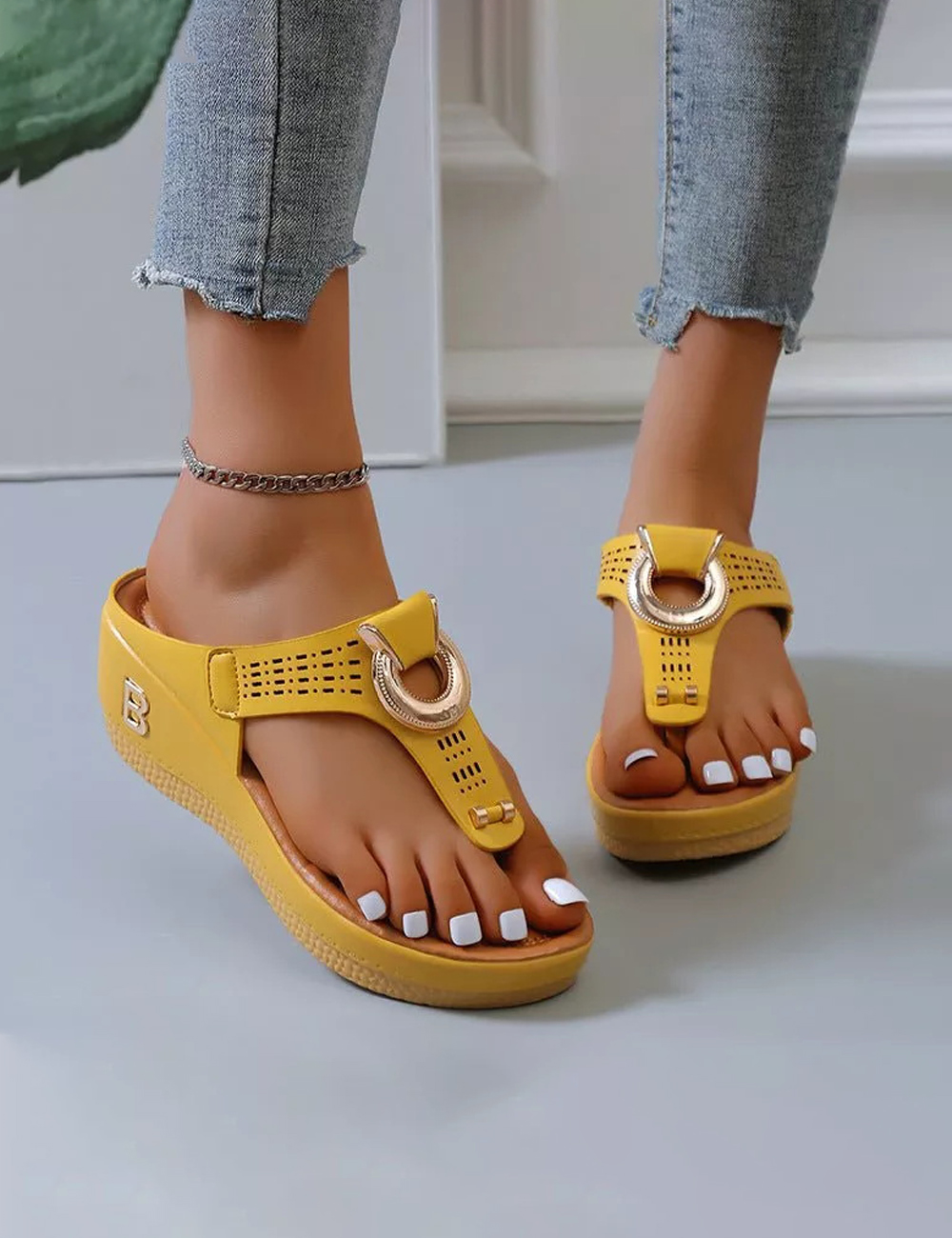 Rome Summer Women Flip Flops Wedges Thick Slippers 