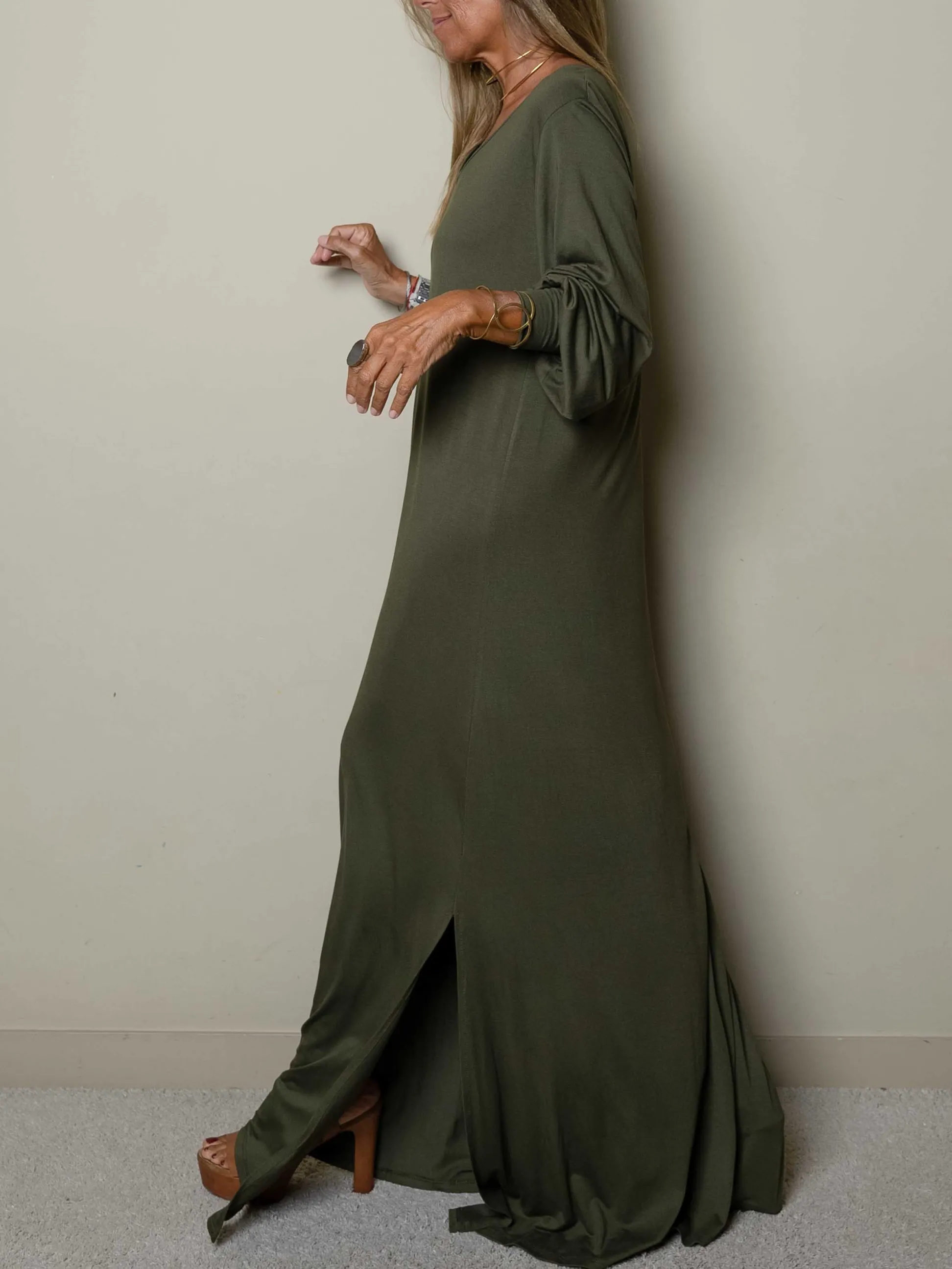 WOMEN CASUAL V-NECK MAXI DRESS
