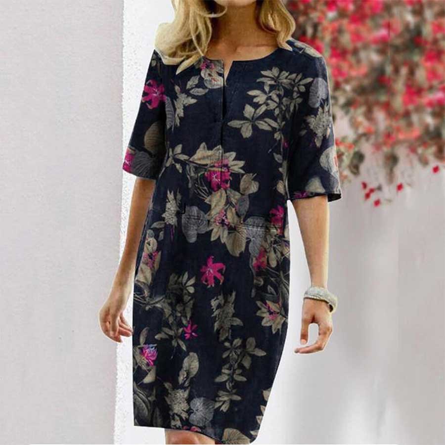 Women's Casual Bohemian Style Floral Leaf Print Dress