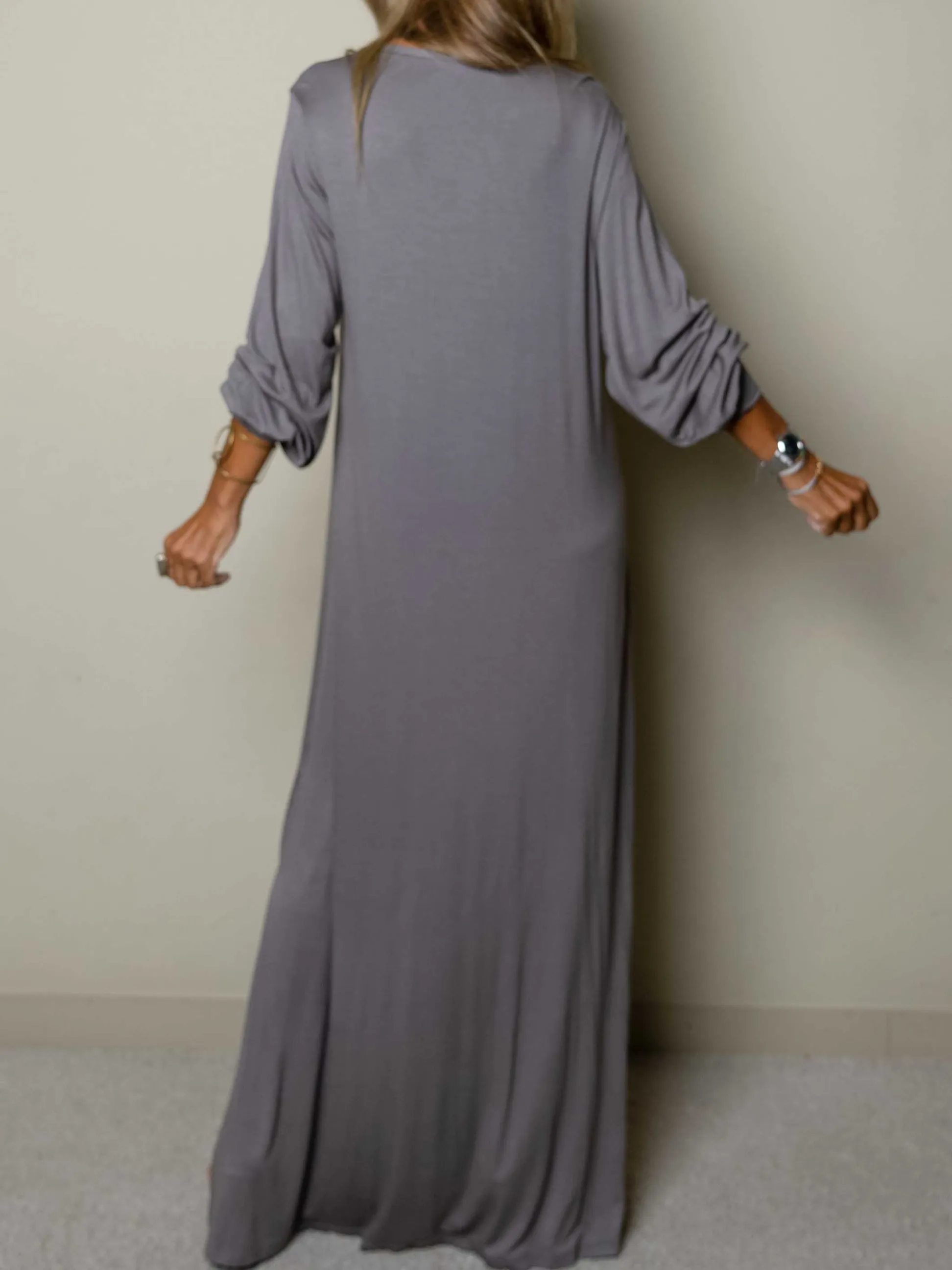 WOMEN CASUAL V-NECK MAXI DRESS