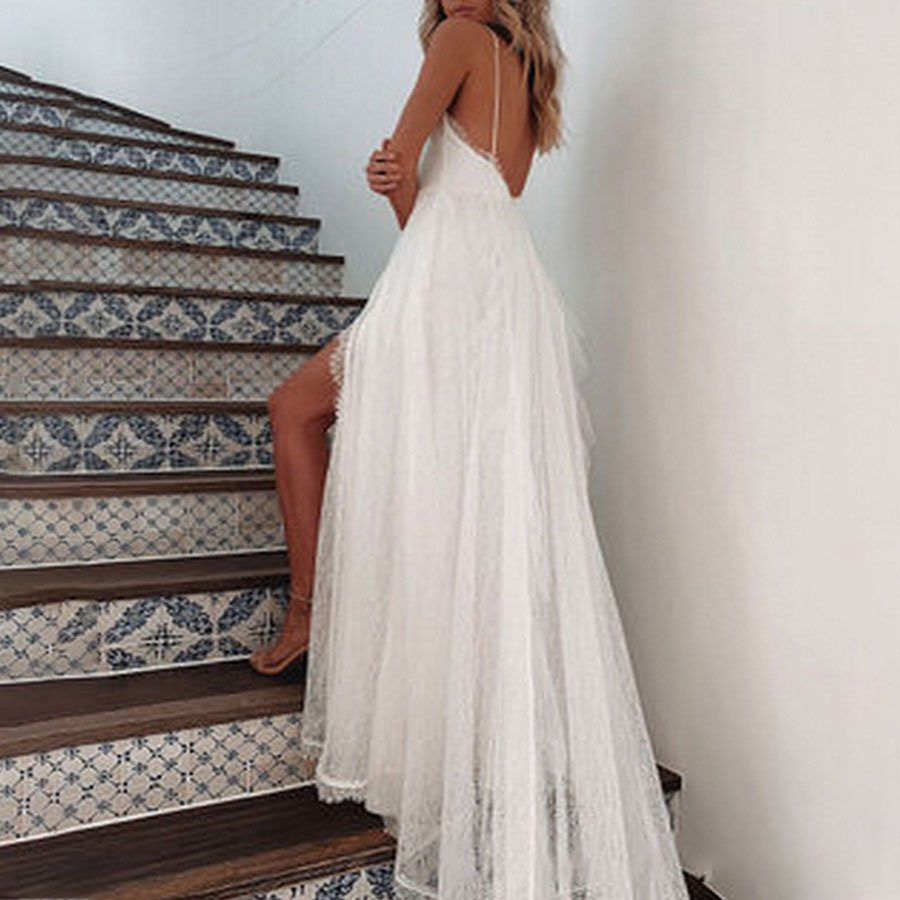 Ladies Temperament Sexy Sling Solid Color Slit Dress