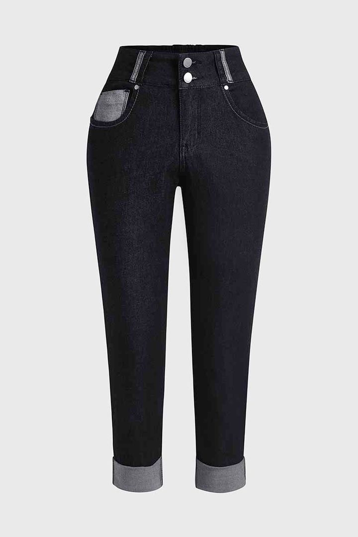Midiross Button Fly Butt Lifting High Waist Capris Jeans