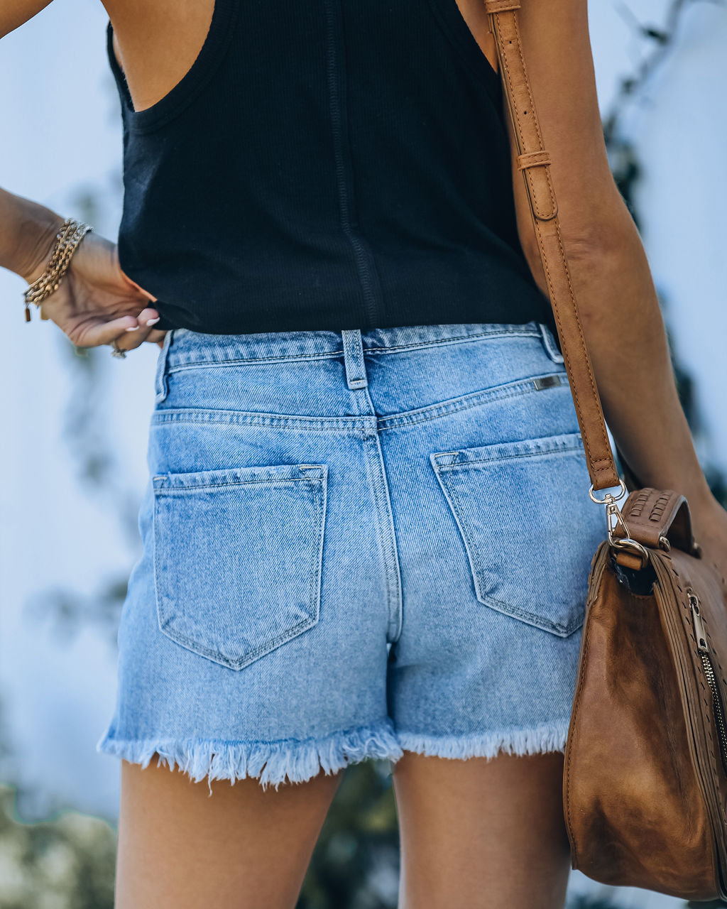High Rise Distressed Denim Shorts