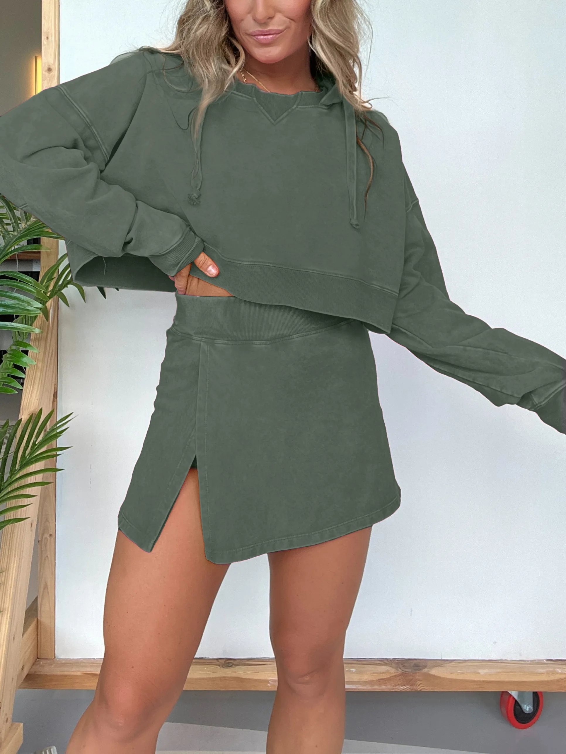 🔥🔥🔥🔥2024 Women's Lounge Washed Hoodie Skort Set(Buy 2 Free Shipping)