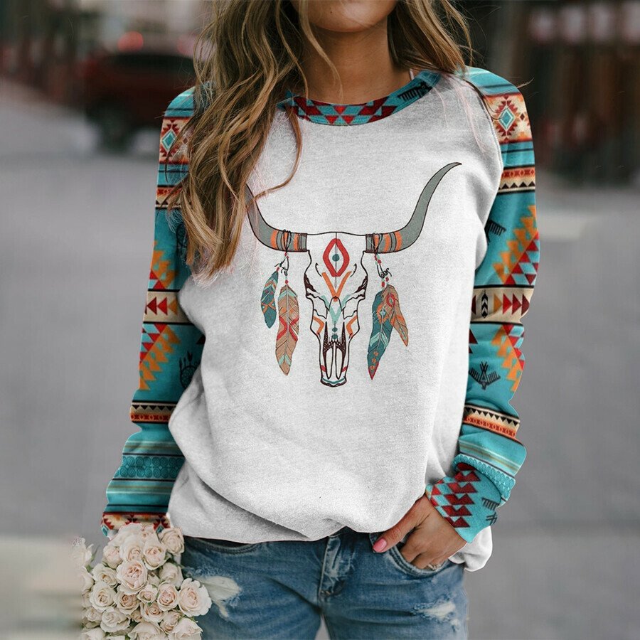 Retro Ethnic Print Long Sleeved Top