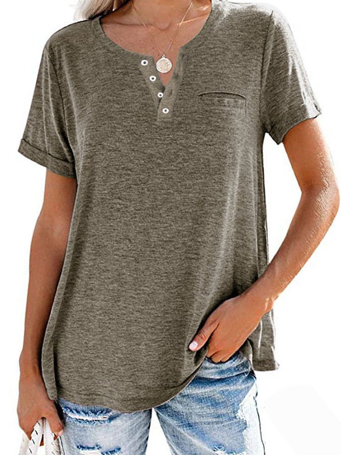 2023 Summer Fashion Solid Color Pocket Short Sleeve T-Shirt