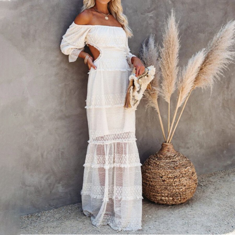 Ladies Retro Sexy Lace Long Sleeve Dress