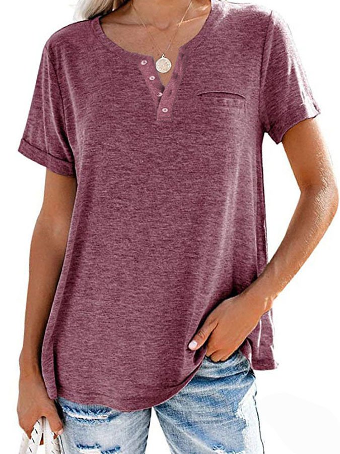 2023 Summer Fashion Solid Color Pocket Short Sleeve T-Shirt