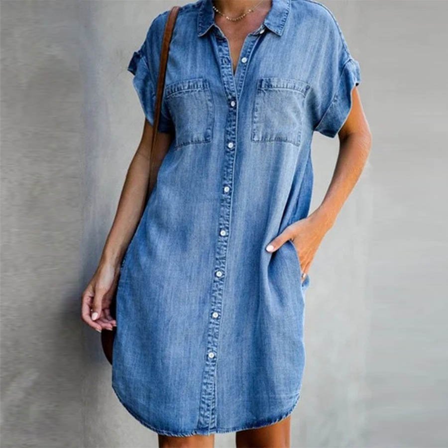 Women's Casual Short Sleeve Slim Fit Denim Dress