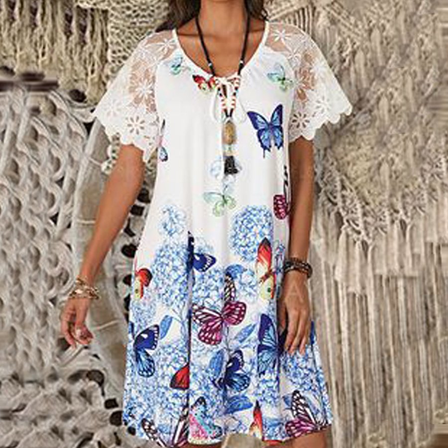 Ladies Floral Print Panel Casual Dress
