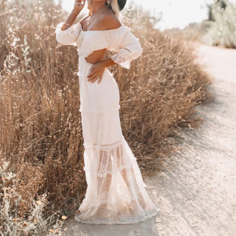 Ladies Retro Sexy Lace Long Sleeve Dress