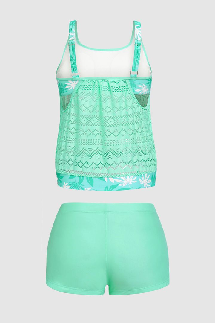 Plant Print Hollow Out Bikini Set