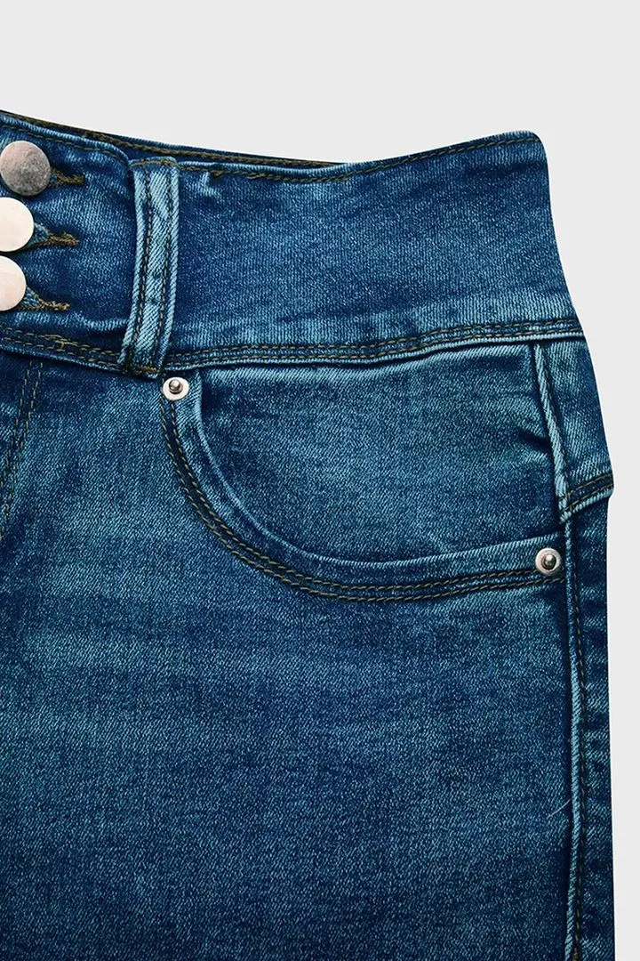 Midiross Button Fly High Waist Capris Jeans