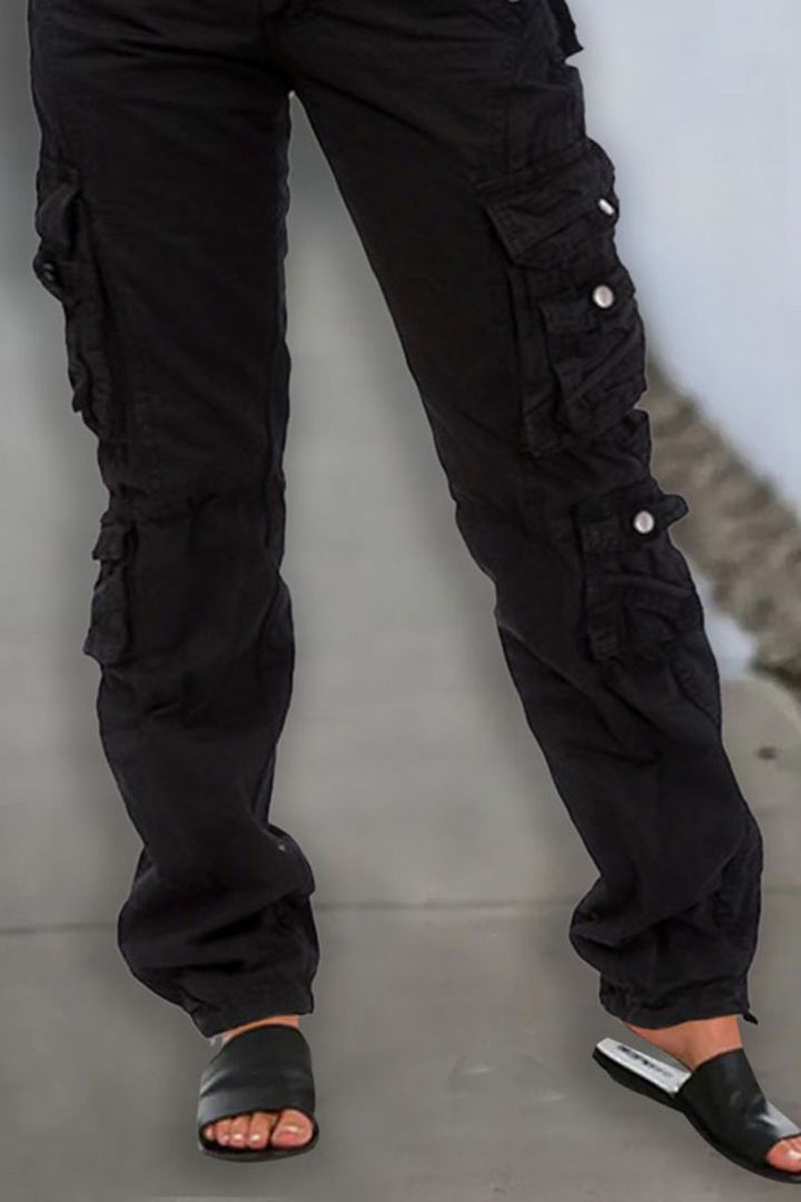 Drawstring Hem Flap Pocket Cargo Pants Without Belt