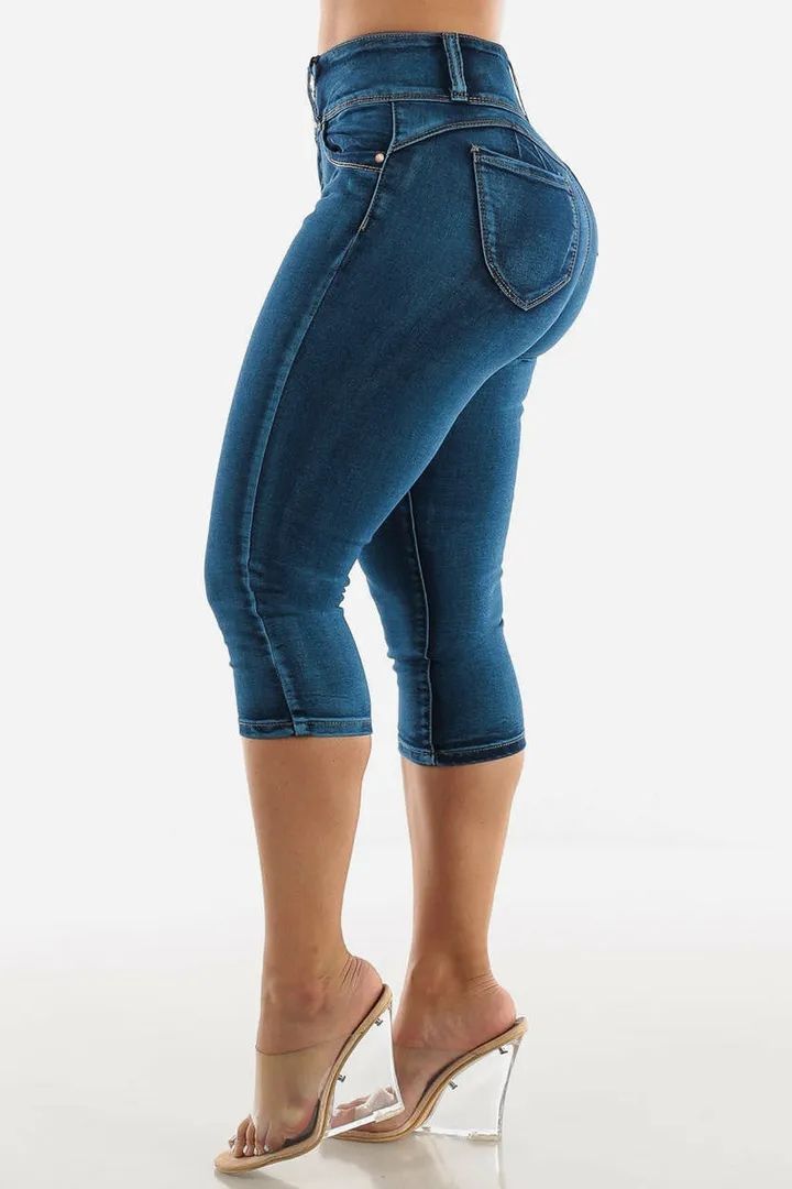 Midiross Button Fly High Waist Capris Jeans
