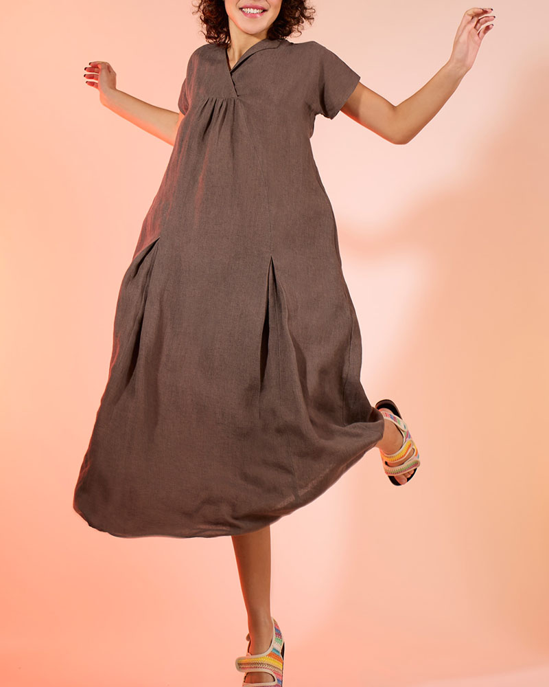 Chic V-Neck Loose Cotton Linen Dress