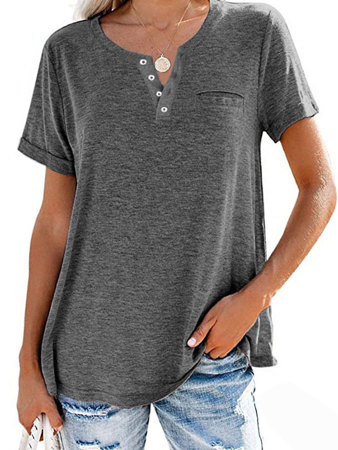 2023 Summer Fashion Solid Color Pocket Short Sleeve T-Shirt
