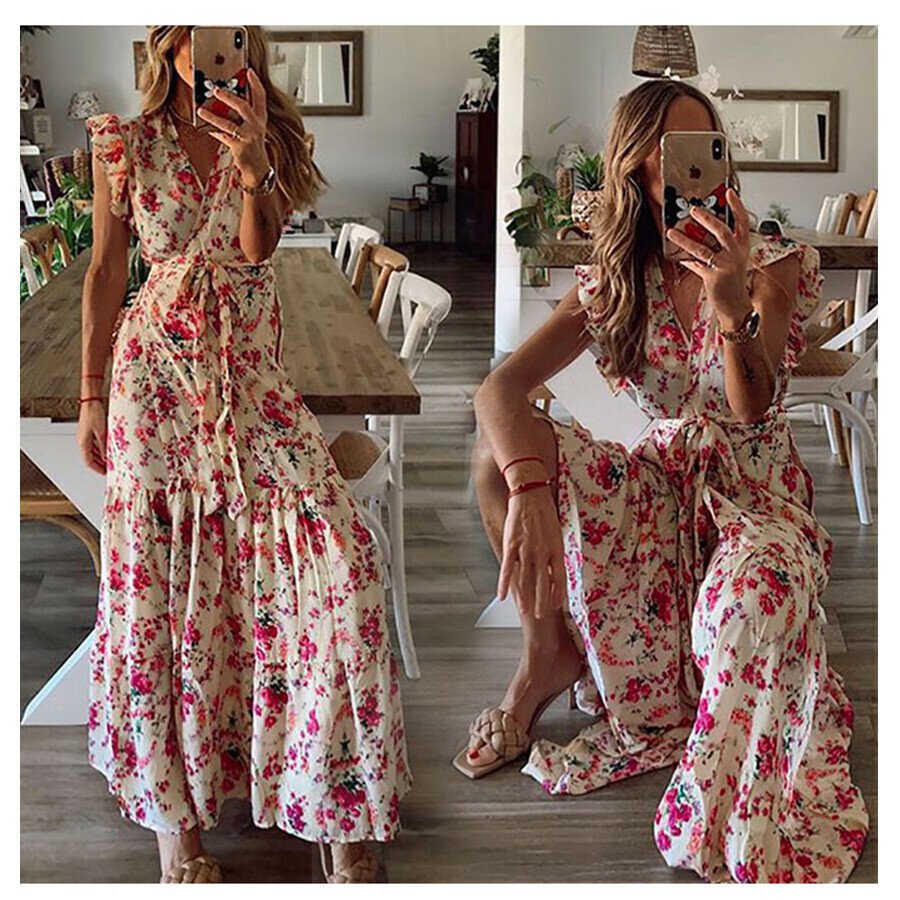 Printed Lace-Up Dress